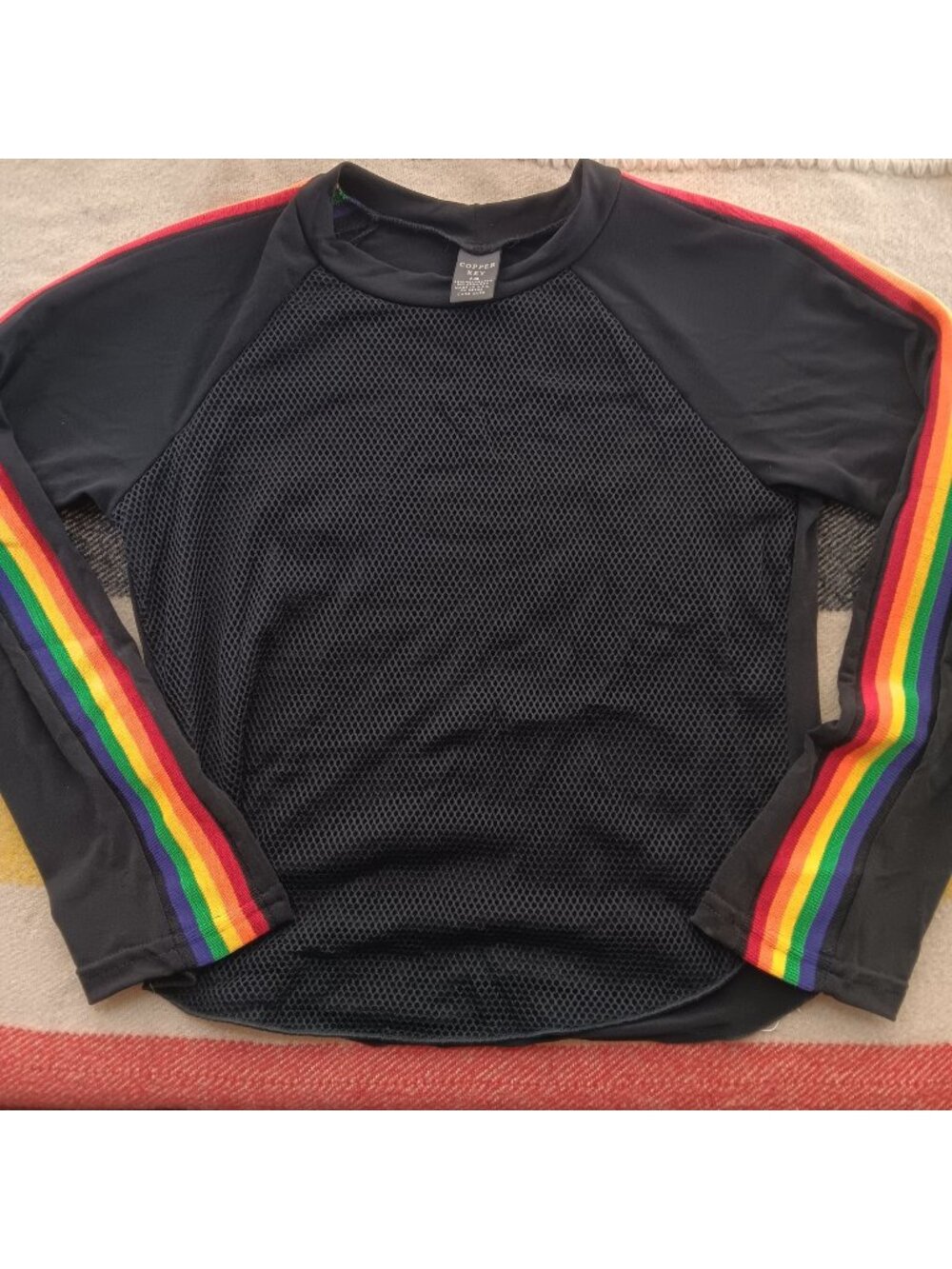 Vintage Rainbow Sleeve Top Women's Smal Girls 14 1980's Long-Sleeve Cropped